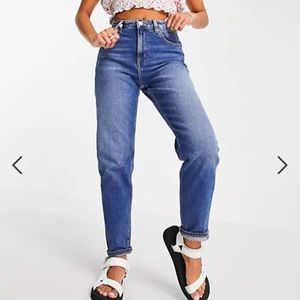 New ASOS Petite high rise 'farleigh' slim mom jeans midwash 32 x 26